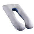 Grey pure cotton U-shaped pregnancy pillow providing full body maternity support for side sleepers