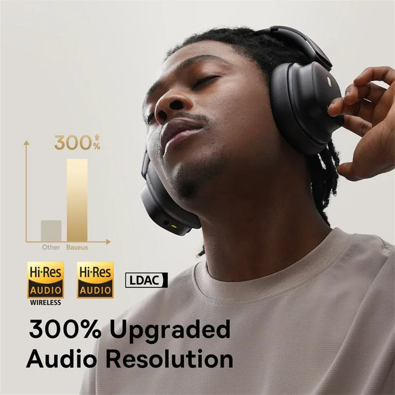 Black wireless over-ear headphones featuring padded ear cushions and sleek modern adjustable headband — view 3