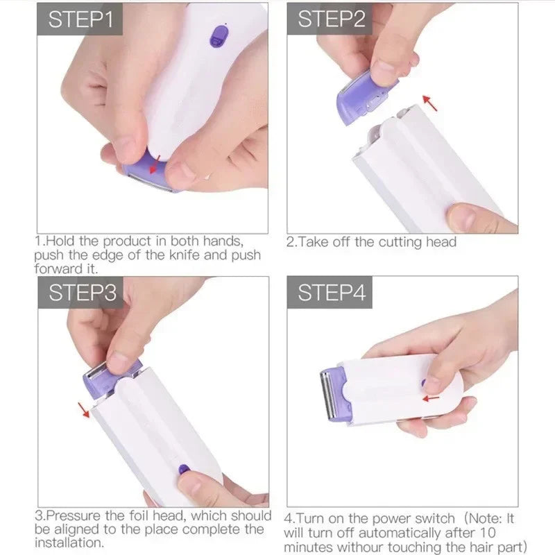 White painless electric shaver and hair removal kit for women, portable beauty grooming tool. — view 5