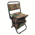 Foldable camping chair in durable fabric with built in zip up cooler bag attached below seat