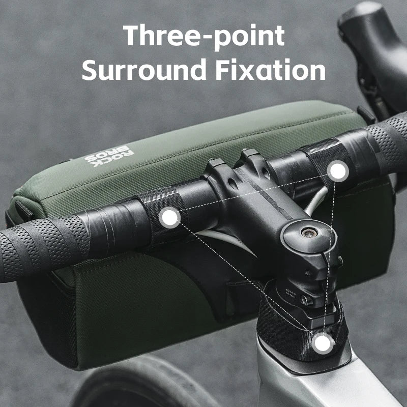 Waterproof bicycle handlebar bag in army green, 2.2L capacity, featuring secure straps and rigid structure. — view 4