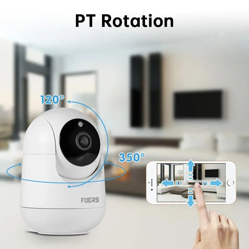 Smart WiFi baby monitor camera with compact white design and rotating lens for nursery — view 4