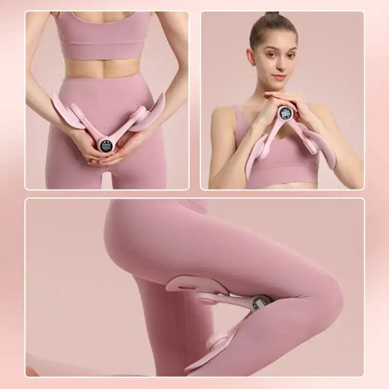 Pink pelvic floor and thigh exerciser with digital counter and ergonomic anti-slip pads for home workouts — view 3