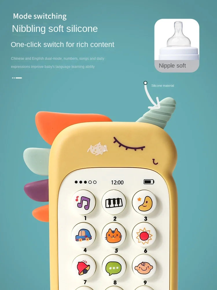 Interactive baby phone toy and silicone teether with colorful animal character design and push buttons — view 4