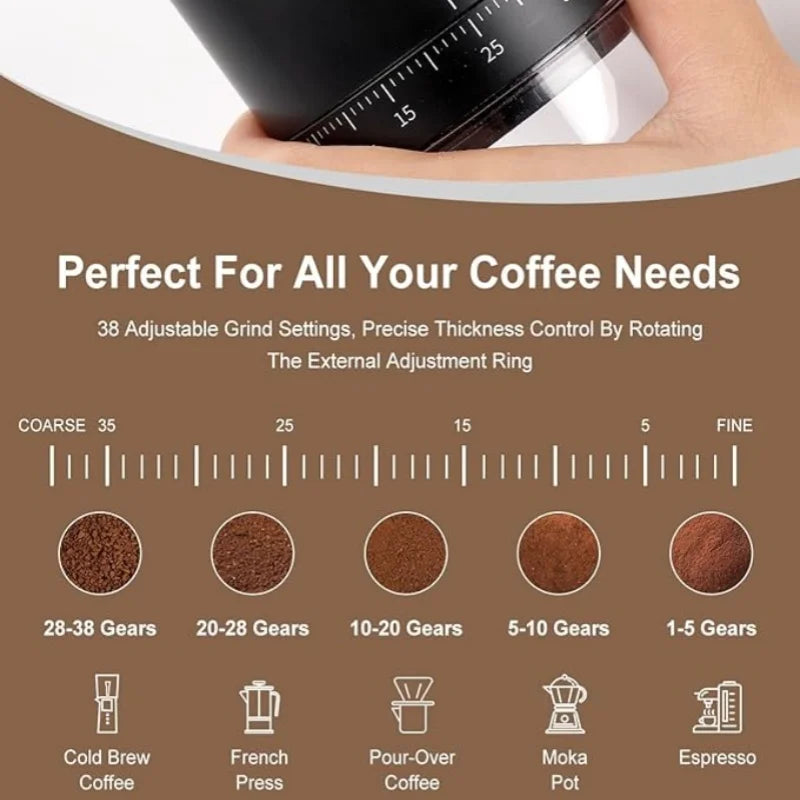 Portable Electric Coffee Grinder 38 Setting Adjustable Ceramic Burr Black — view 3