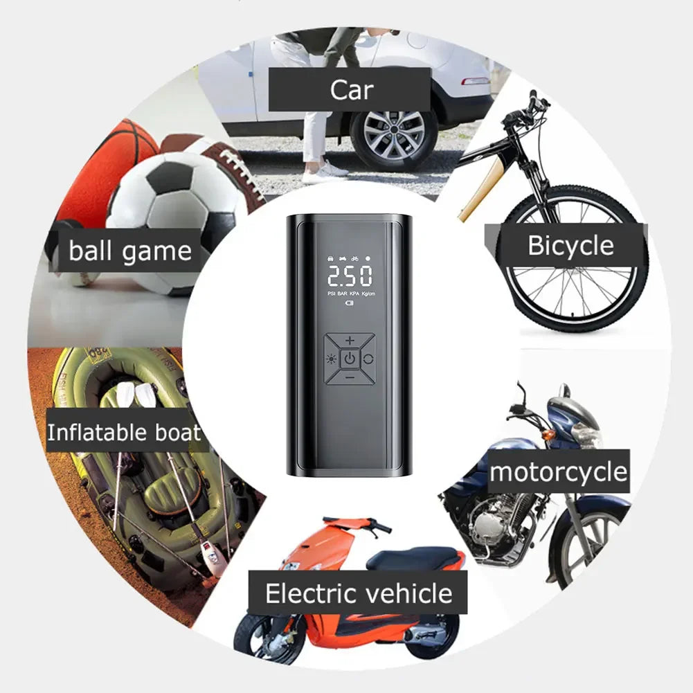Black wireless handheld 120W digital tire inflator and air compressor for cars and bicycles. — view 4