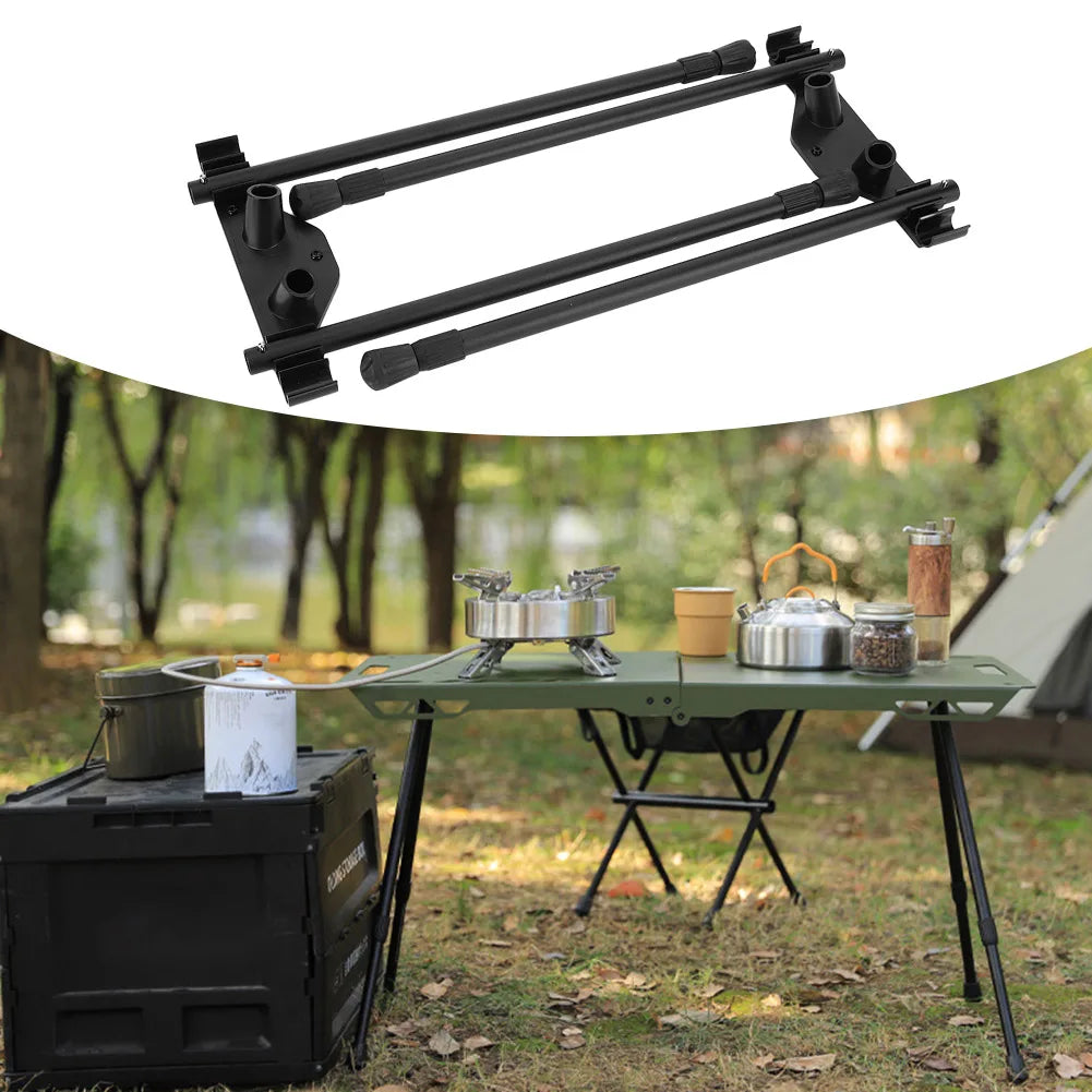 Black adjustable metal folding camping table legs with mounting brackets for outdoor DIY furniture. — view 3