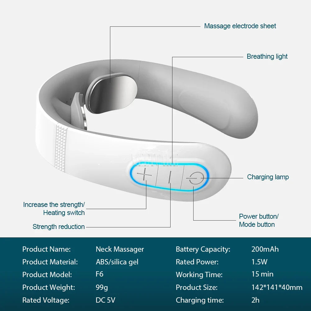 White silicone electric smart EMS cervical neck massager with micro-curved ergonomic design for pain relief — view 5
