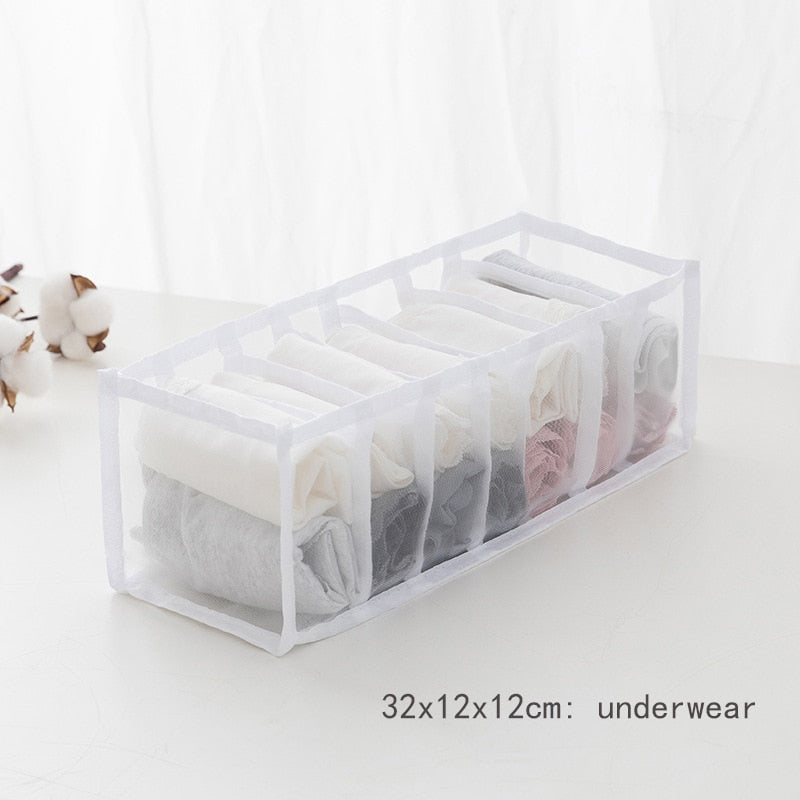 Jeans compartment storage box made of transparent nylon mesh organizing folded denim and clothing — view 2