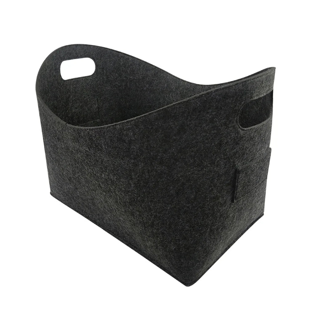 Large capacity felt firewood storage basket with sturdy handles in a neutral tone for fireplace organization — view 5