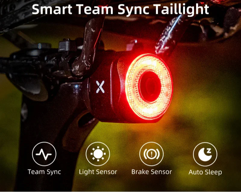 Black auto brake sensing bicycle rear light made of aluminum alloy with red LED illumination — view 2