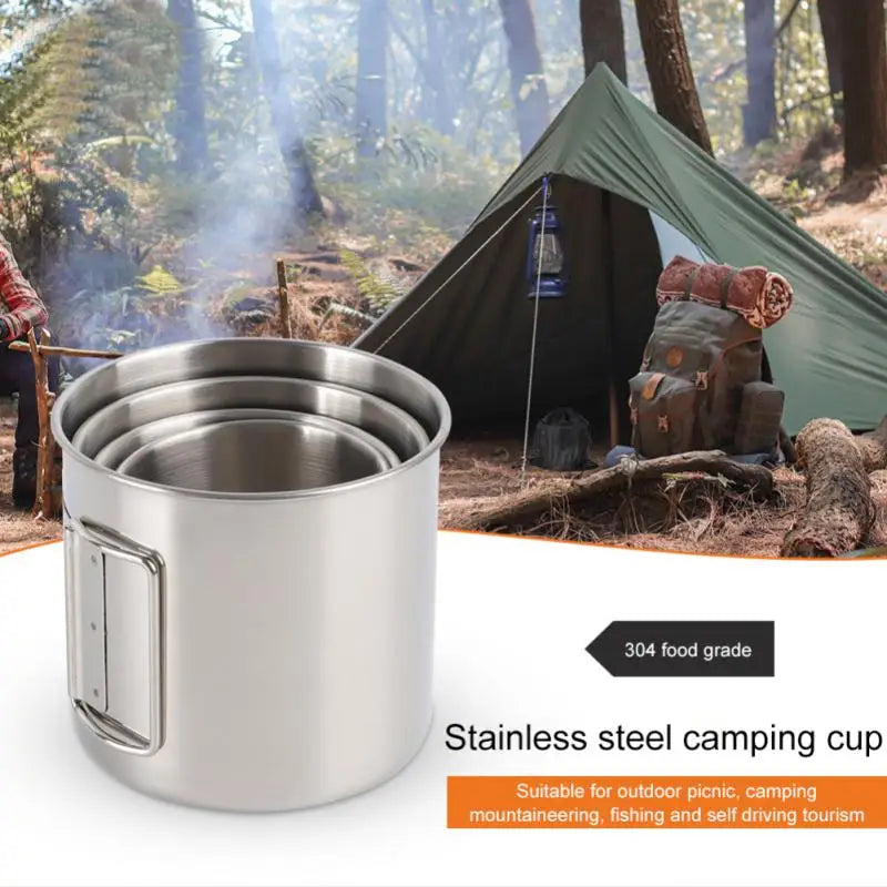 Portable stainless steel carabiner camping mug with folding handle for outdoor adventures. — view 2