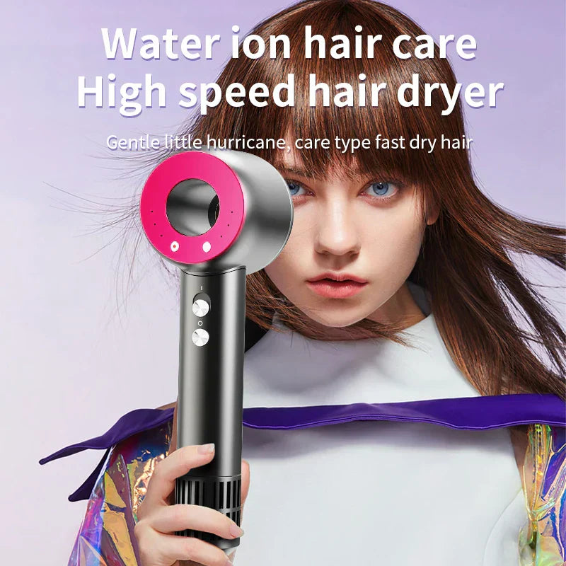 Professional ionic hair dryer featuring a compact unfoldable handle, concentrator nozzles, and power cord — view 4