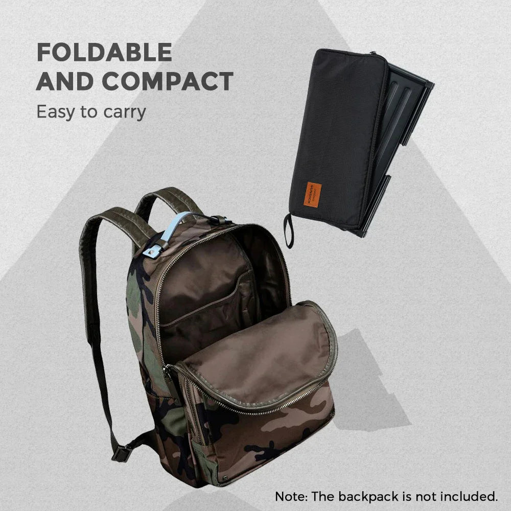 Black folding portable camping table made of lightweight aluminum alloy with included carrying storage bag — view 4