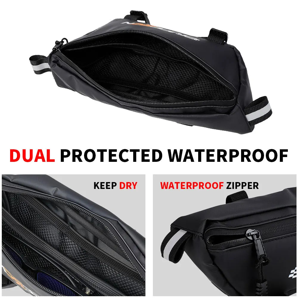 Waterproof motorcycle handlebar bag in durable fabric with secure zipper closure and universal mounting straps — view 4
