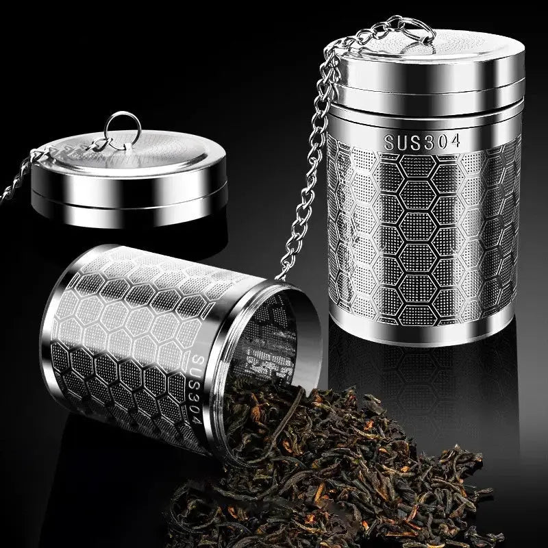 Fine mesh stainless steel tea infuser, silver reusable strainer with a secure locking lid and chain