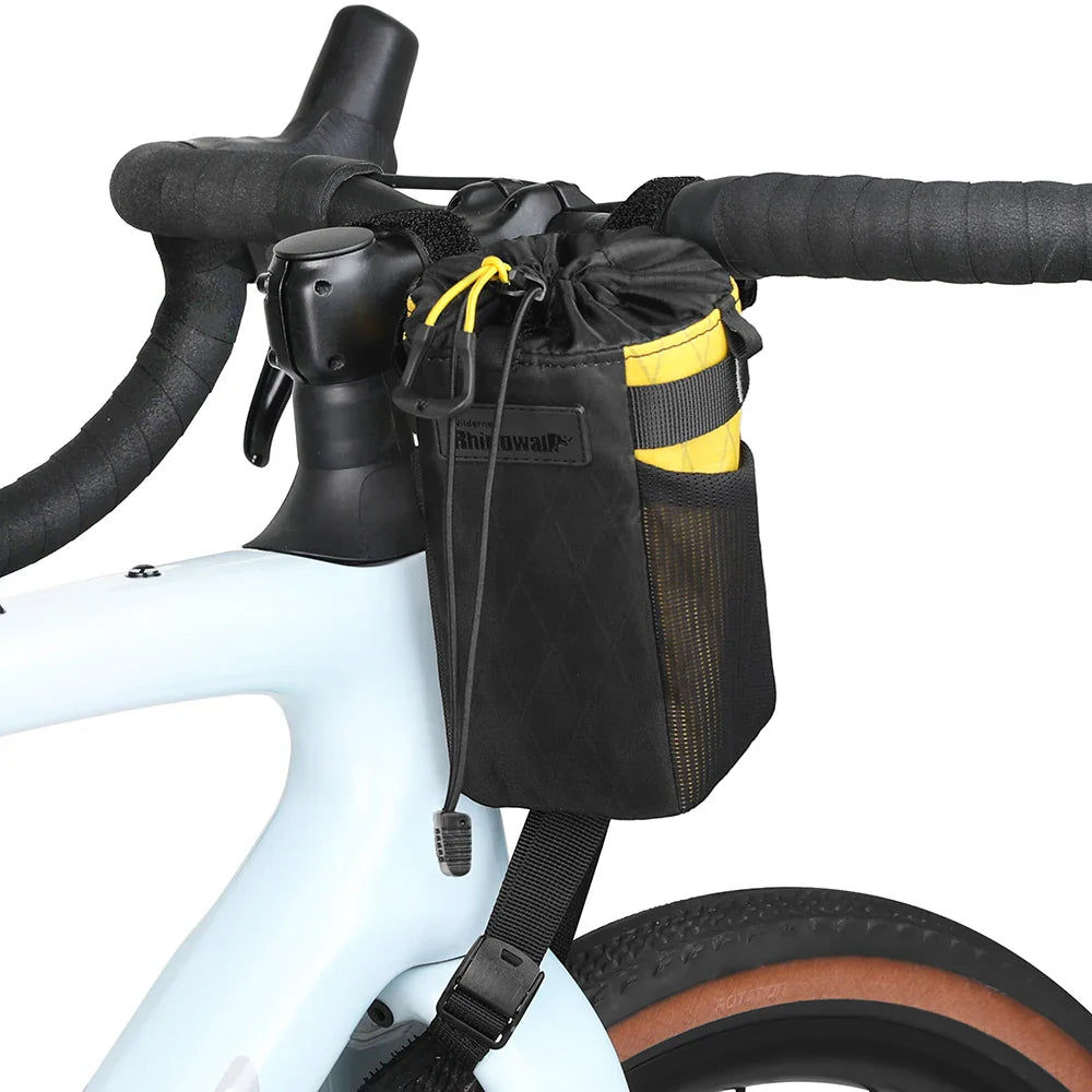 High-visibility yellow insulated nylon handlebar tool bag for road bikes with 1L capacity. — view 3