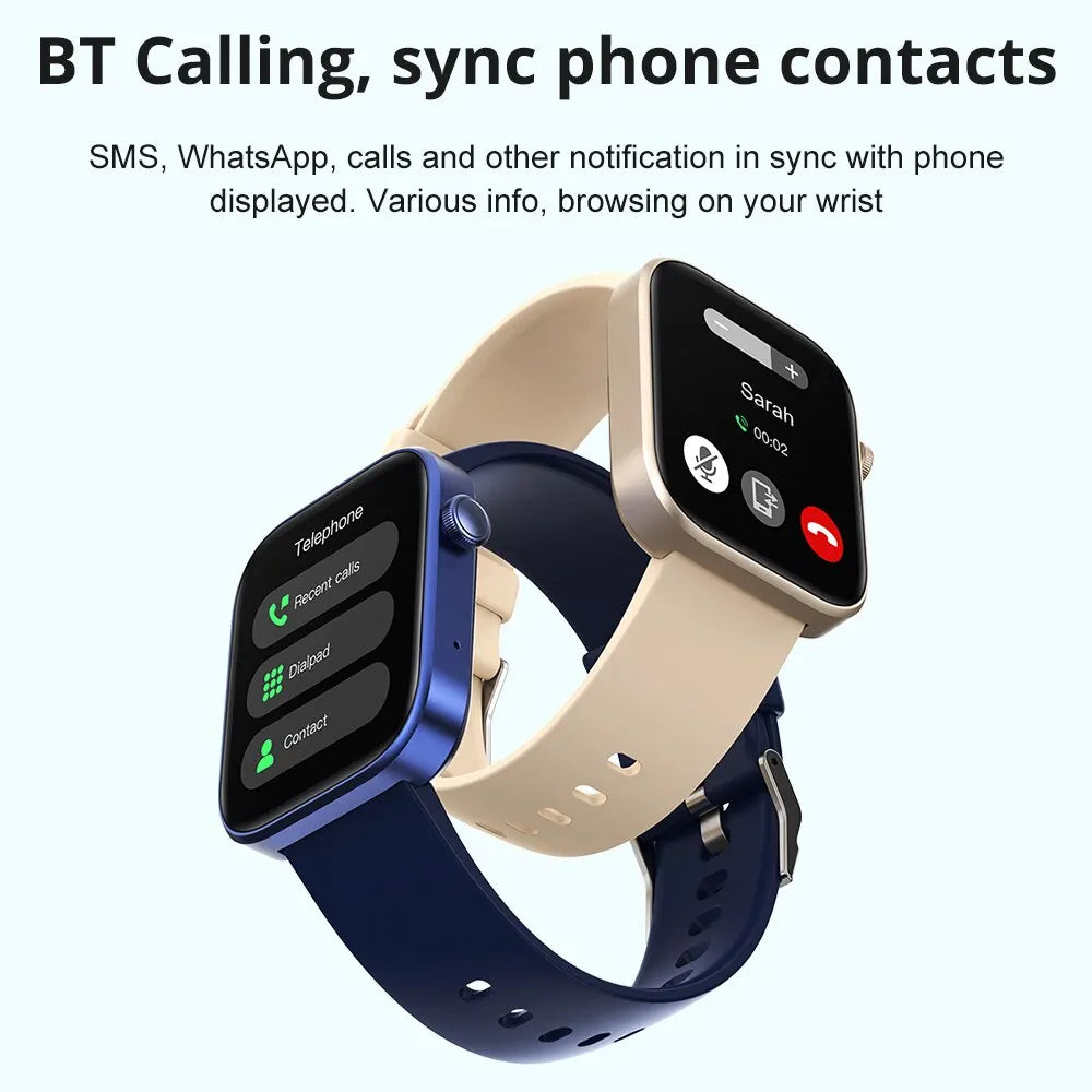 Touchscreen smartwatch with rectangular digital display, colorful watch face, and durable silicone strap — view 3