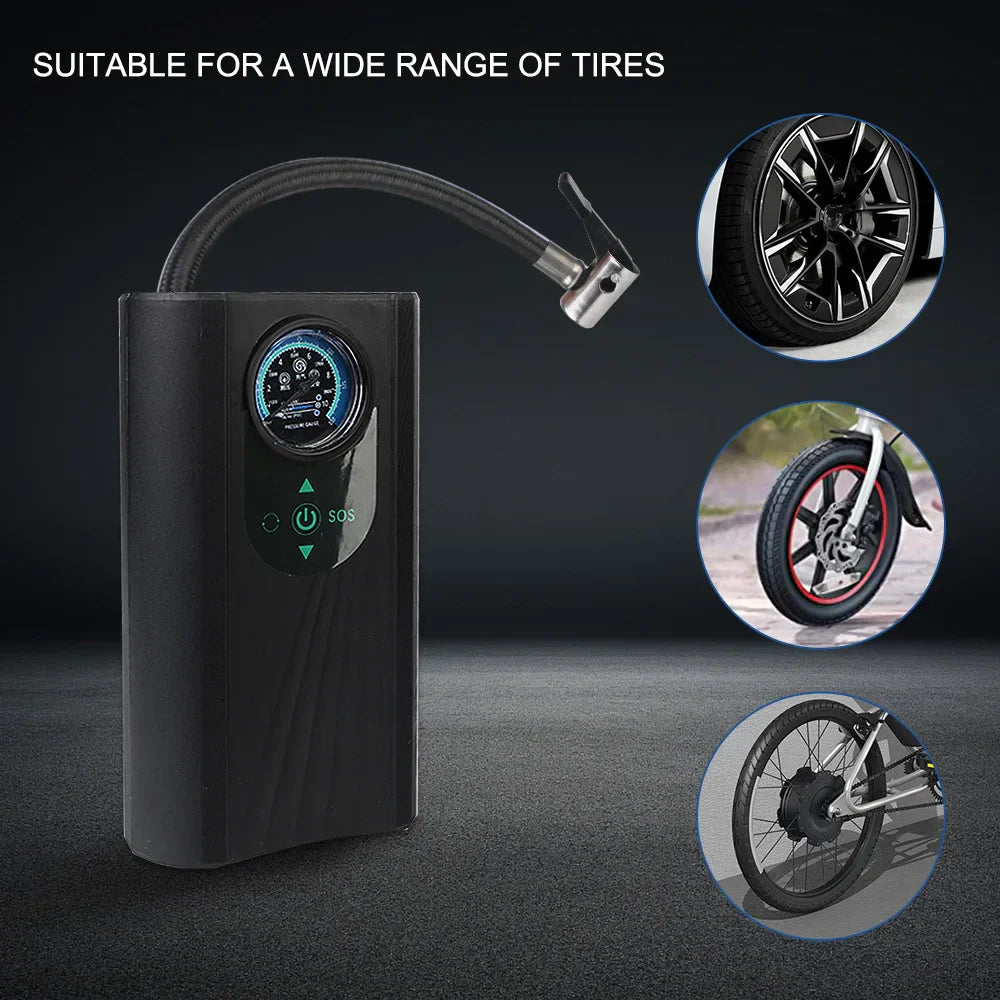 Handheld 12V electric air compressor and black portable tire pump for cars and motorcycles. — view 3