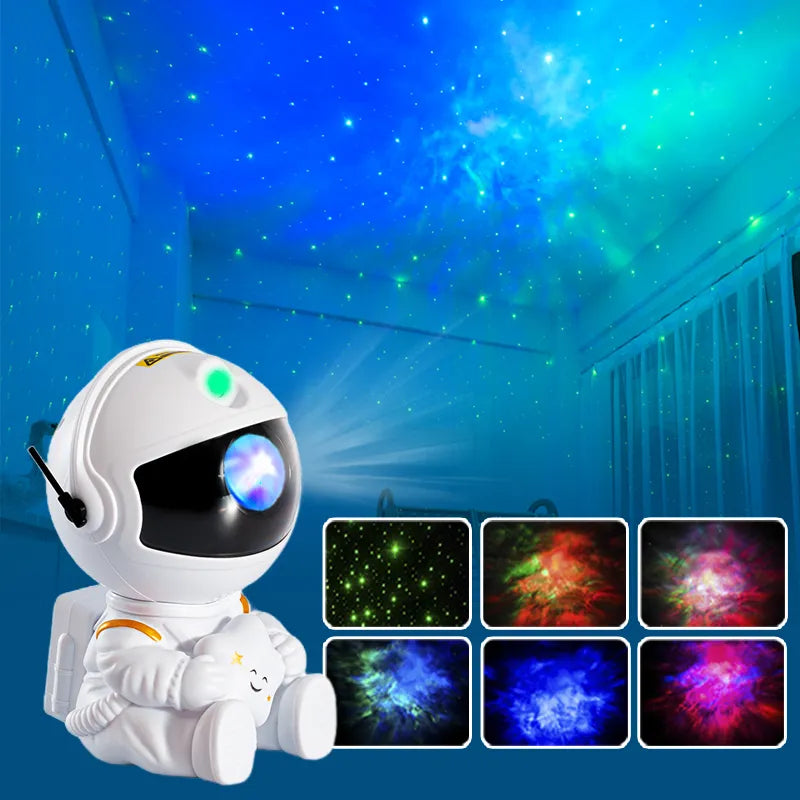 LED Astronaut Galaxy Star Projector night light in white casting colorful starry sky and nebula