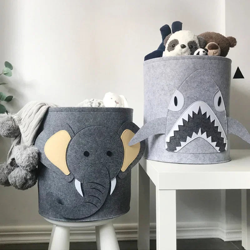 Animal themed storage bin basket with two side handles for organizing toys and blankets — view 3