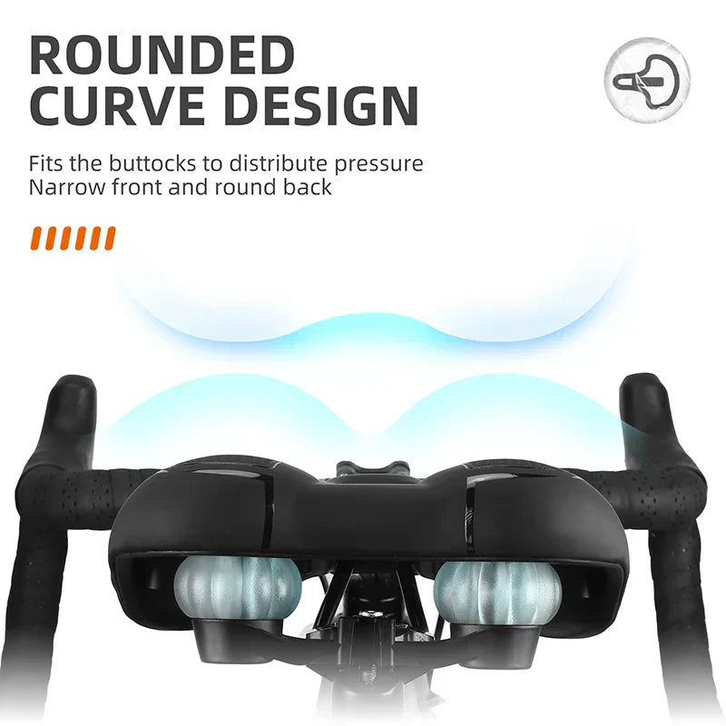 Shockproof bike saddle in black leather with ergonomic design and aluminum alloy seat bow — view 2