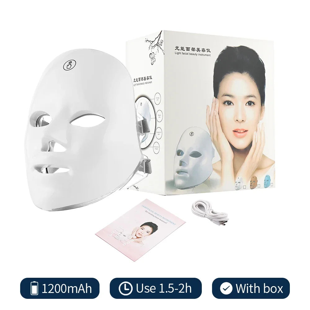 7-color LED facial mask wireless light therapy device with clear eye window and adjustable strap