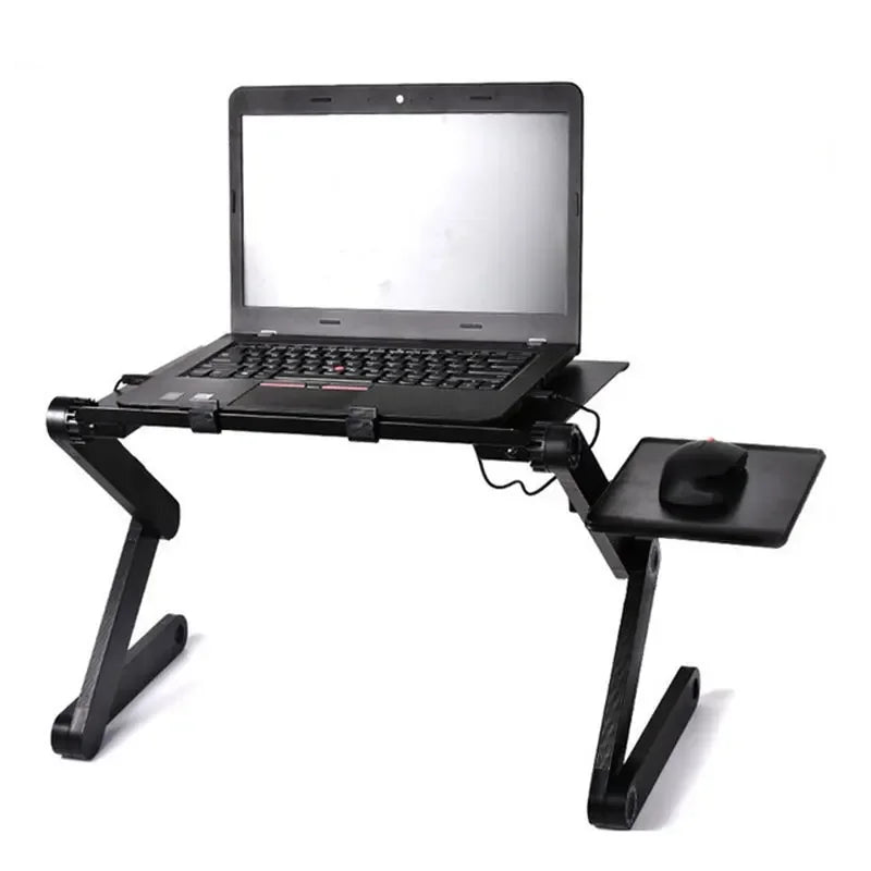 Adjustable foldable laptop stand, black vented ergonomic desk tray for home office use