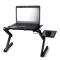 Adjustable foldable laptop stand, black vented ergonomic desk tray for home office use