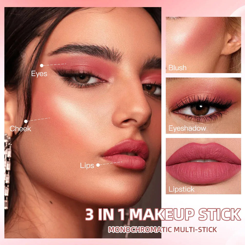 3-in-1 makeup blush stick in a compact twist-up tube for lips, cheeks, and eyes — view 3