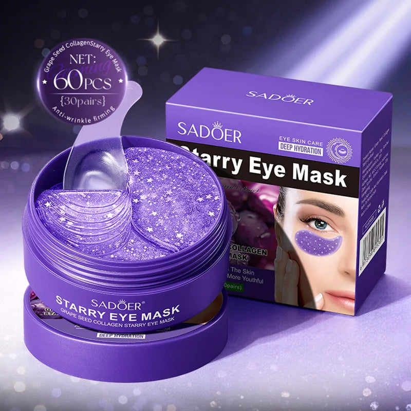 Jar of sixty grape crystal collagen under eye patches for dark circles and wrinkle reduction