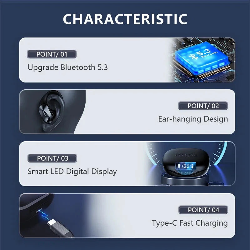 Lenovo LP75 wireless sports earphones with flexible silicone ear hooks and digital LED charging case — view 5