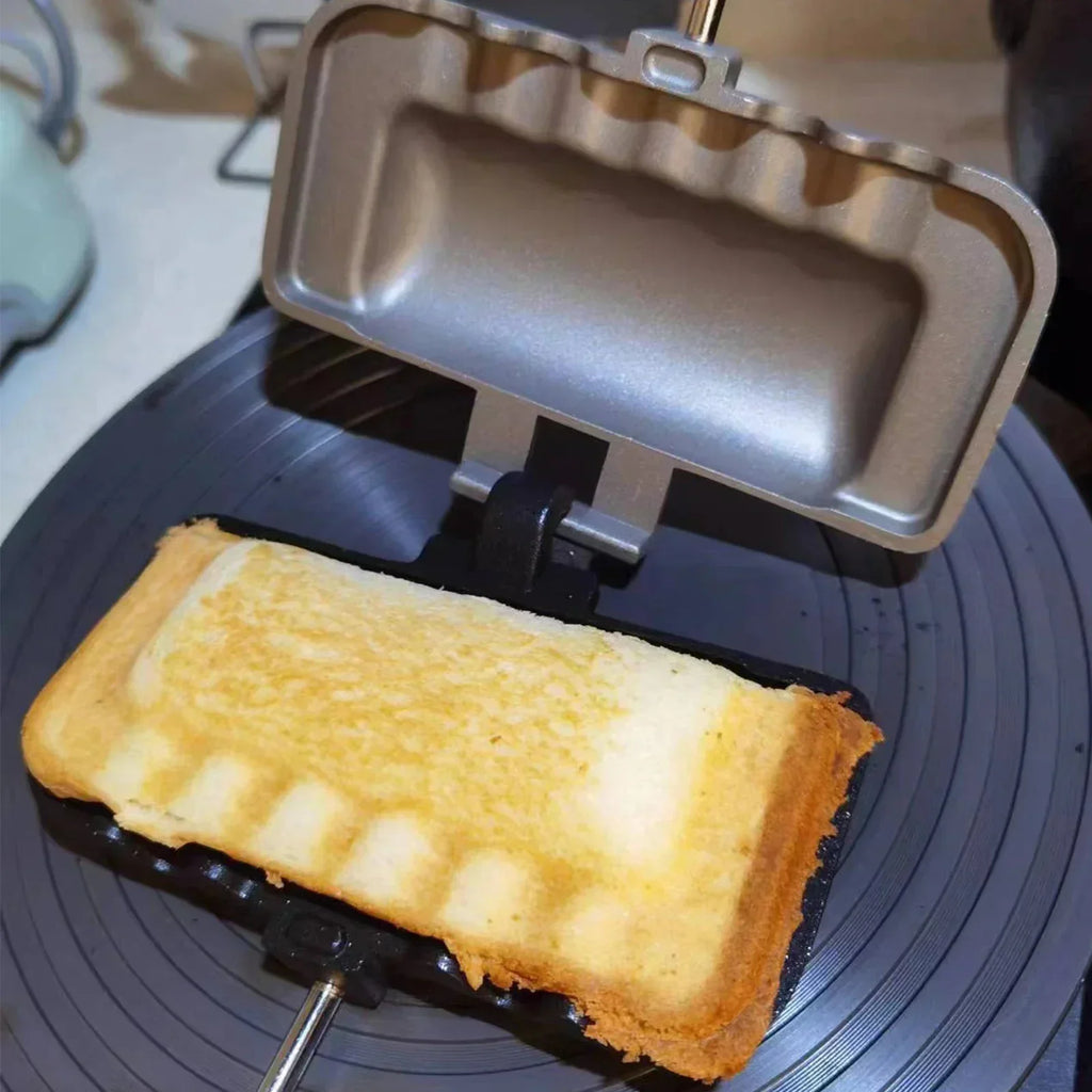 Double-sided non-stick hot dog and sandwich maker pan with cool-touch handles for camping — view 4