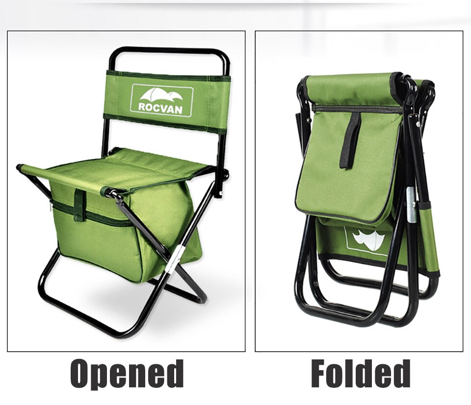 Green foldable fishing chair with built-in insulated cooler backpack and sturdy steel frame. — view 5