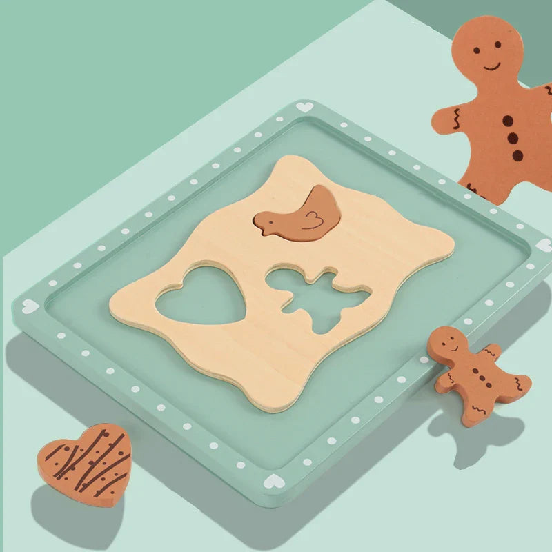 Wooden pretend play pastry set with scale baking tray and cut out biscuit dough for kids — view 4