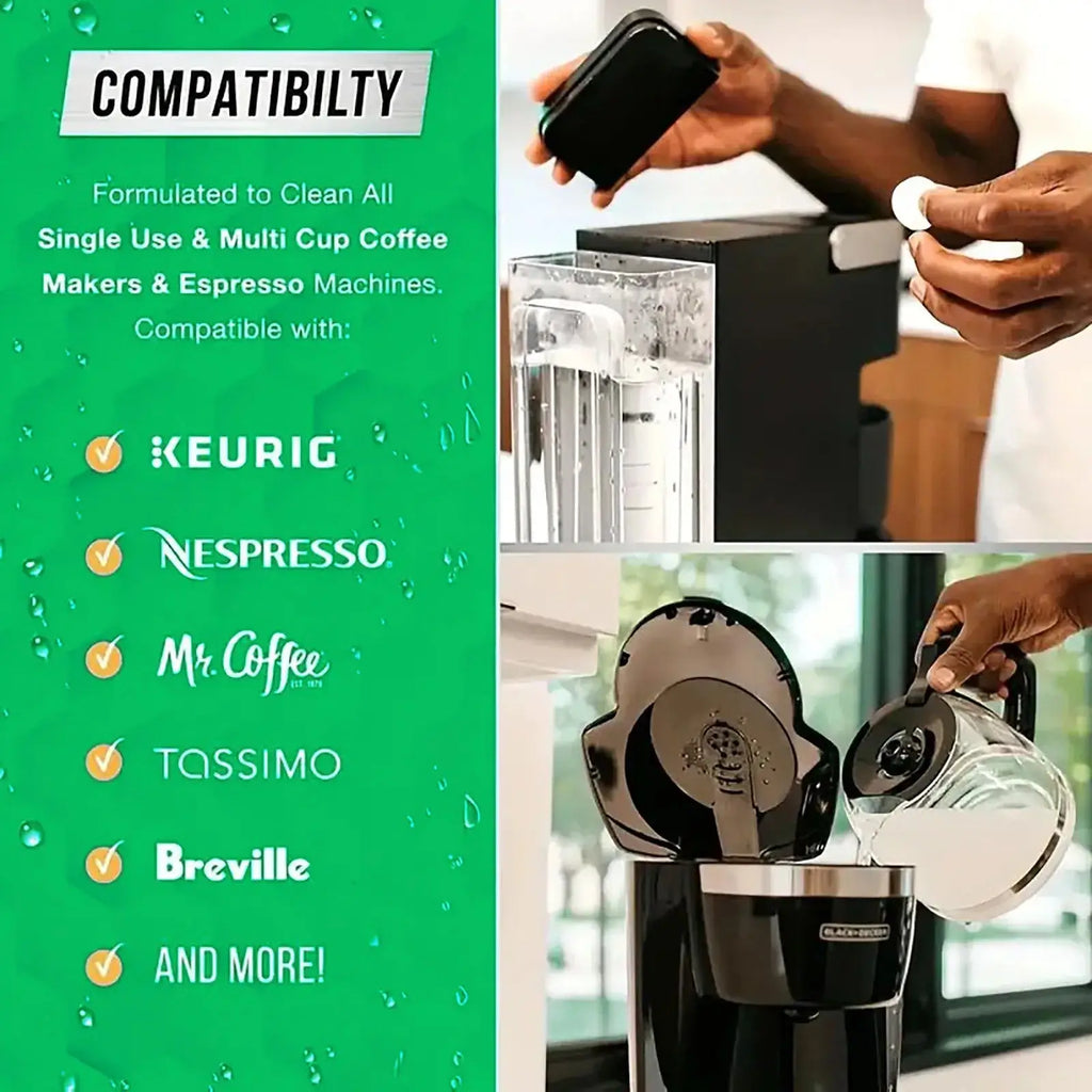 Coffee machine cleaning tablets and descaling agents in individually wrapped packaging for espresso maker maintenance — view 4