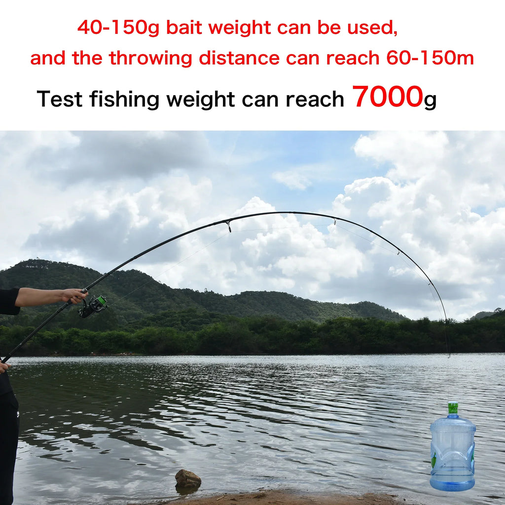 Grey 4.2m carbon fiber carp fishing rod with black non-slip grip and gunmetal guide rings — view 5