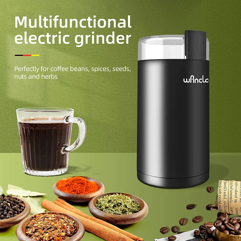 Compact 150W electric coffee grinder with stainless steel bowl and transparent lid for fresh coffee beans — view 2