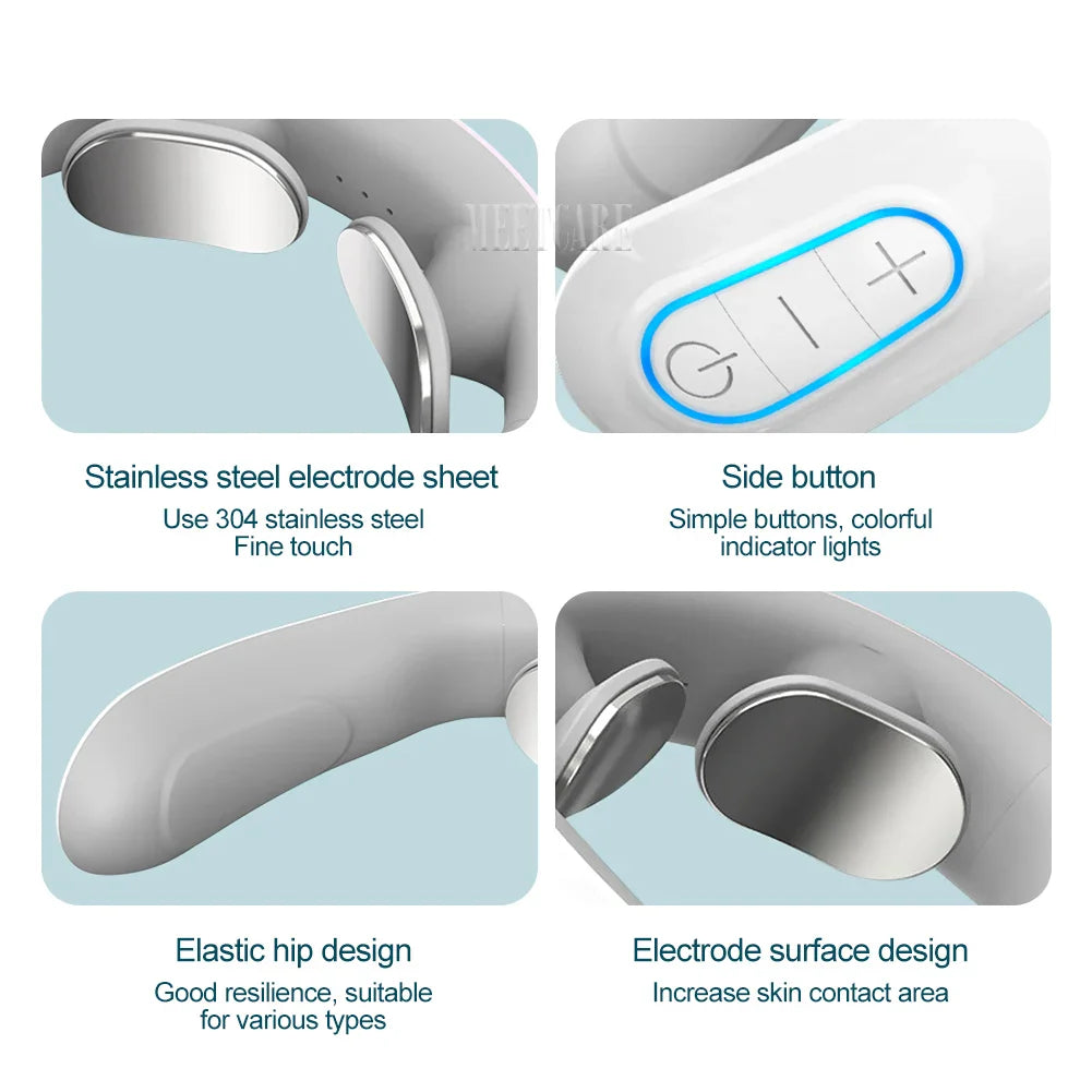 White silicone electric smart EMS cervical neck massager with micro-curved ergonomic design for pain relief — view 4