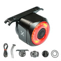 Black auto brake sensing bicycle rear light made of aluminum alloy with red LED illumination