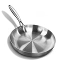 Silver 11-inch 304 stainless steel frying pan with tempered glass lid and long brushed handle