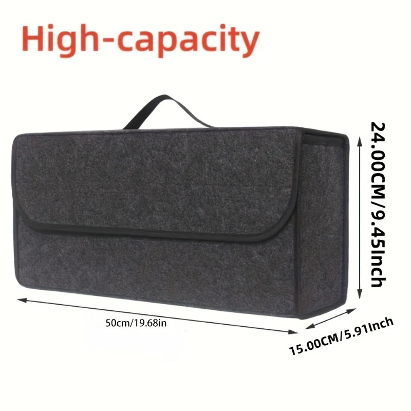 Foldable car trunk organizer in gray soft felt, displaying spacious interior storage compartments — view 5