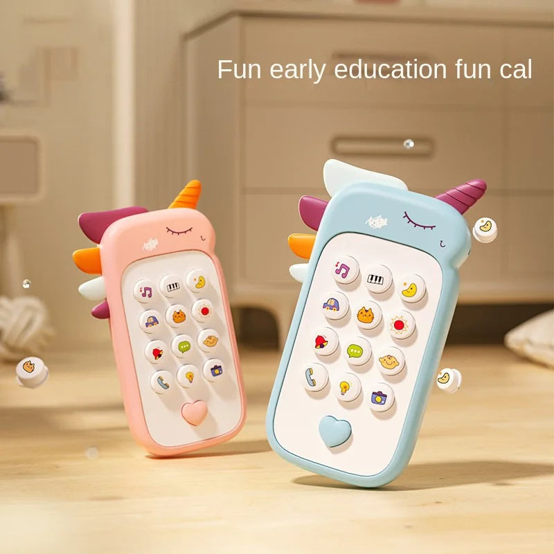 Interactive baby phone toy and silicone teether with colorful animal character design and push buttons — view 2