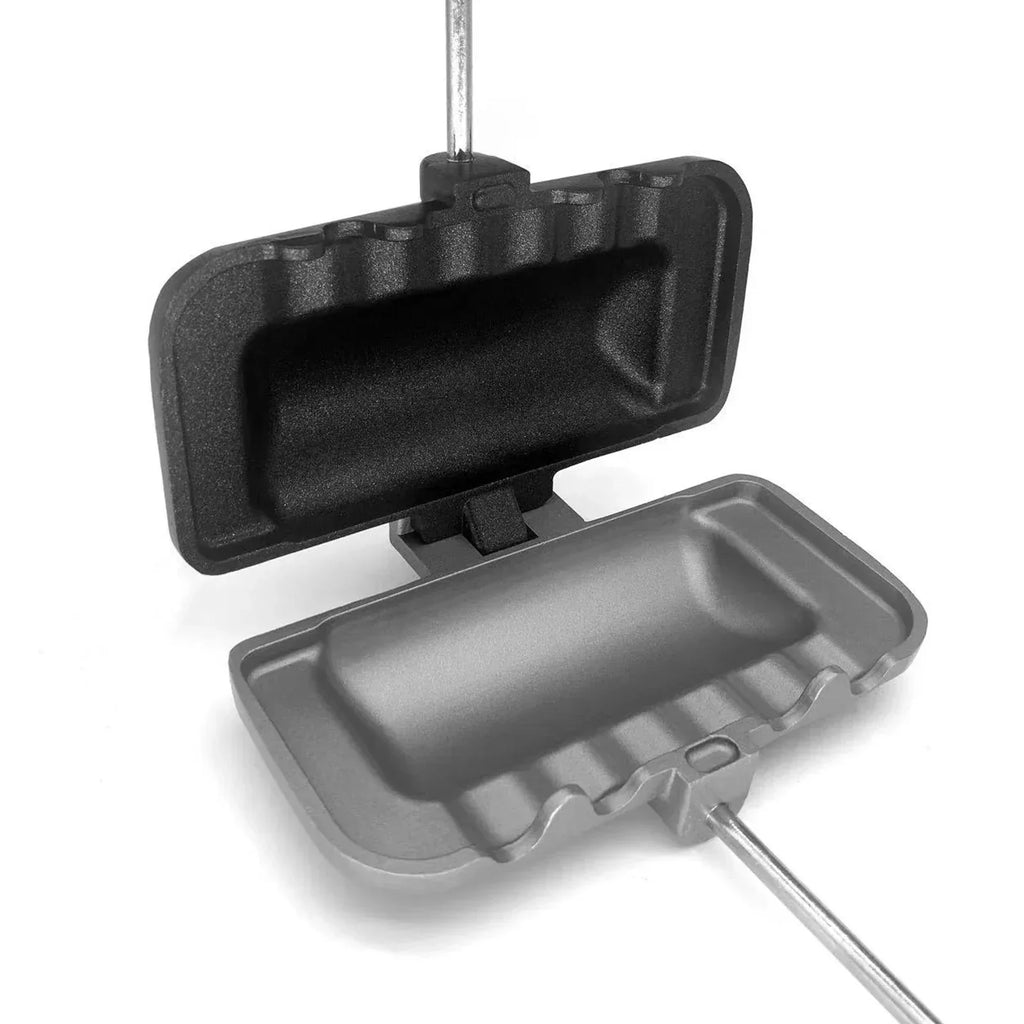 Double-sided non-stick hot dog and sandwich maker pan with cool-touch handles for camping — view 5