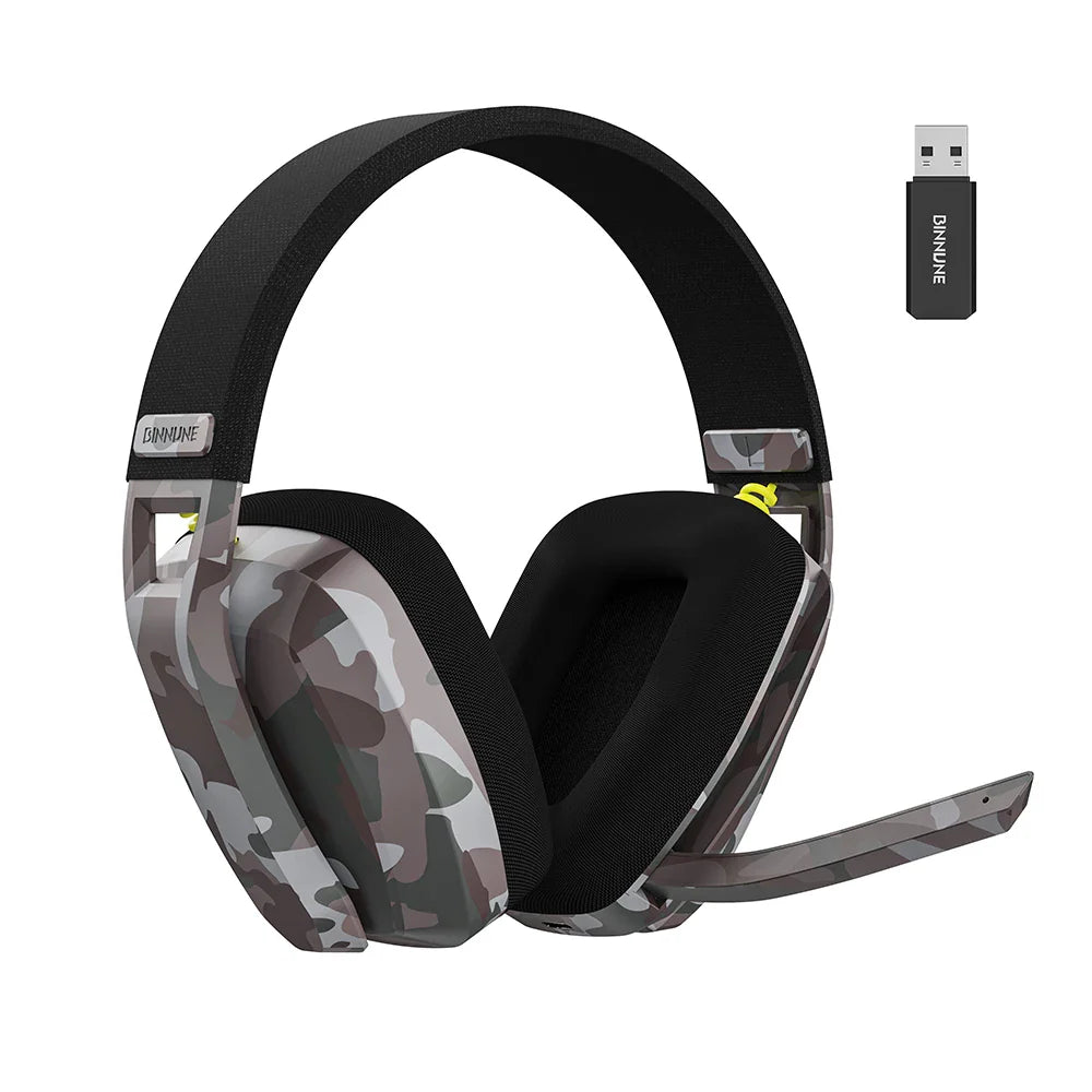 Camouflage wireless gaming headset with built-in microphone and plush breathable fabric over-ear cushions — view 2