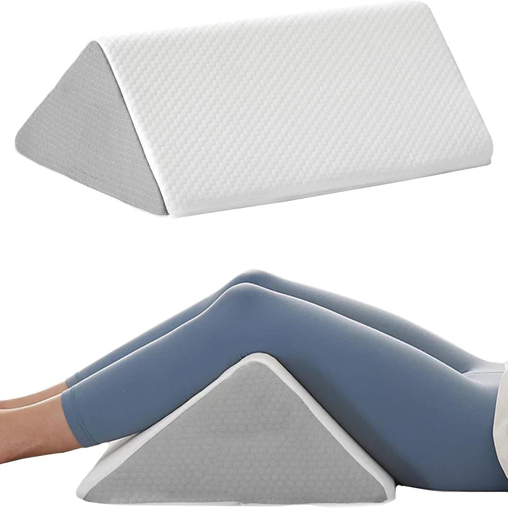 White and gray memory foam wedge pillow for bedridden support, leg elevation, and recovery — view 3