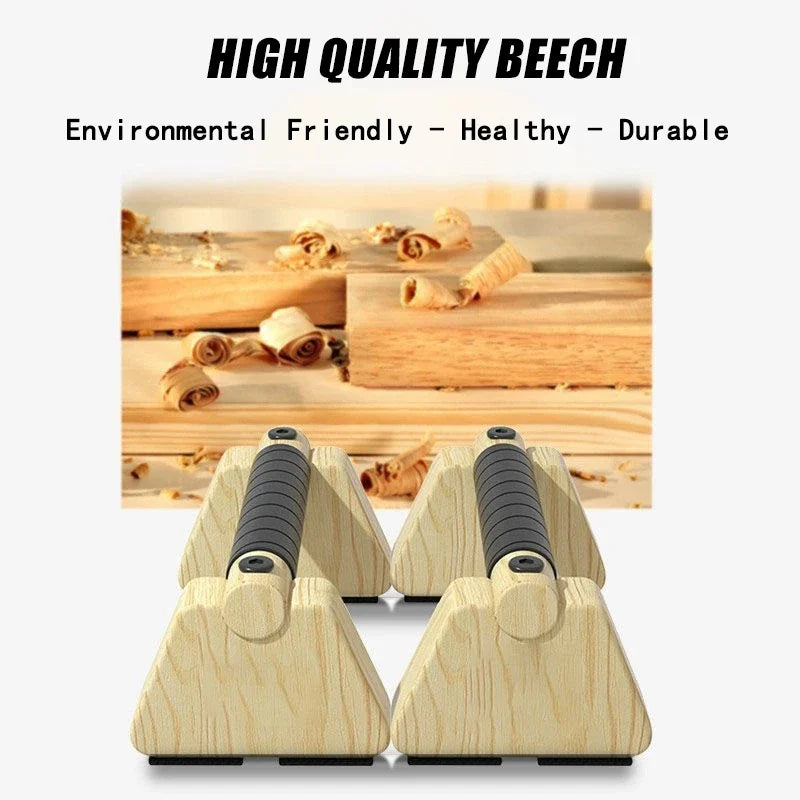 50cm brown beech wood push-up bars parallettes with non-slip grip accessories for home fitness workouts — view 4