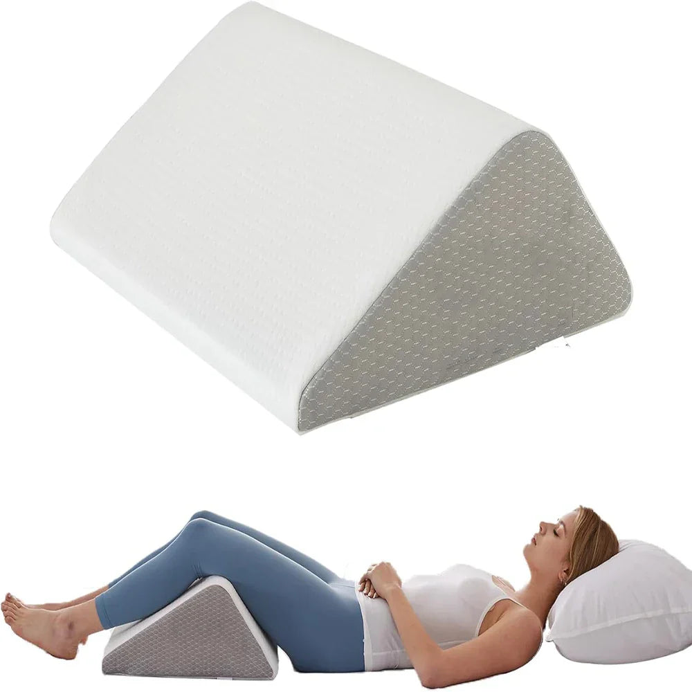 White and gray memory foam wedge pillow for bedridden support, leg elevation, and recovery — view 2