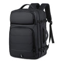 Black expandable 17-inch laptop backpack featuring waterproof fabric, multiple pockets, and adjustable padded shoulder straps