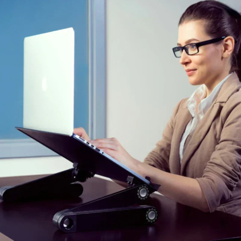 Adjustable foldable laptop stand, black vented ergonomic desk tray for home office use — view 3
